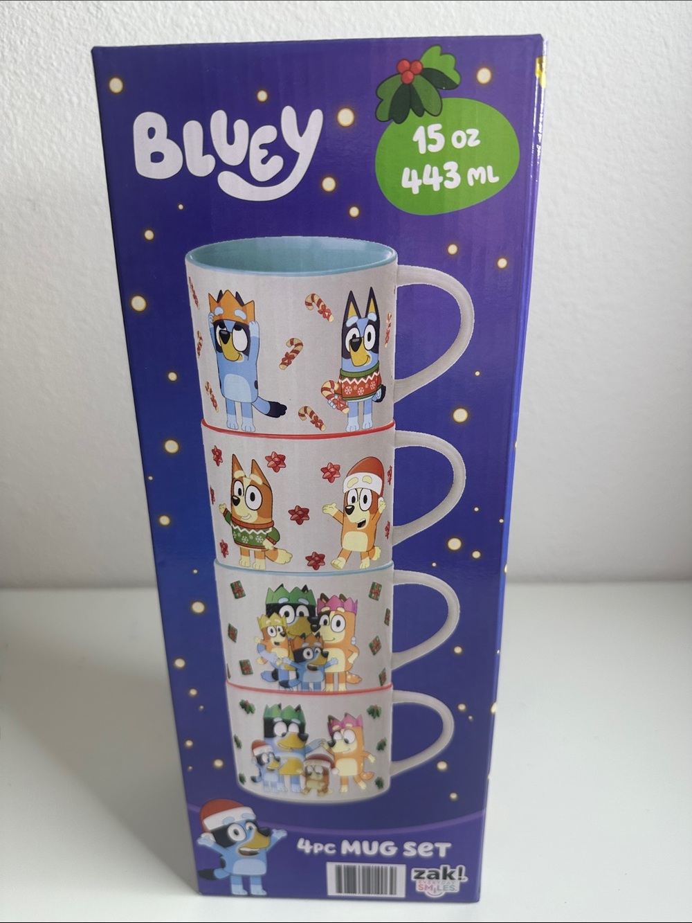 Bluey 4-Piece Holiday Stackable Mug Set - White with Blue Interior